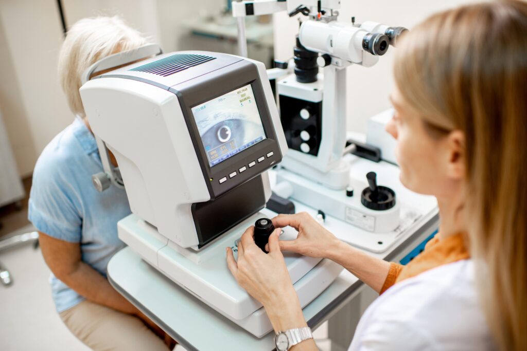 ophthalmologist examining eyes-with