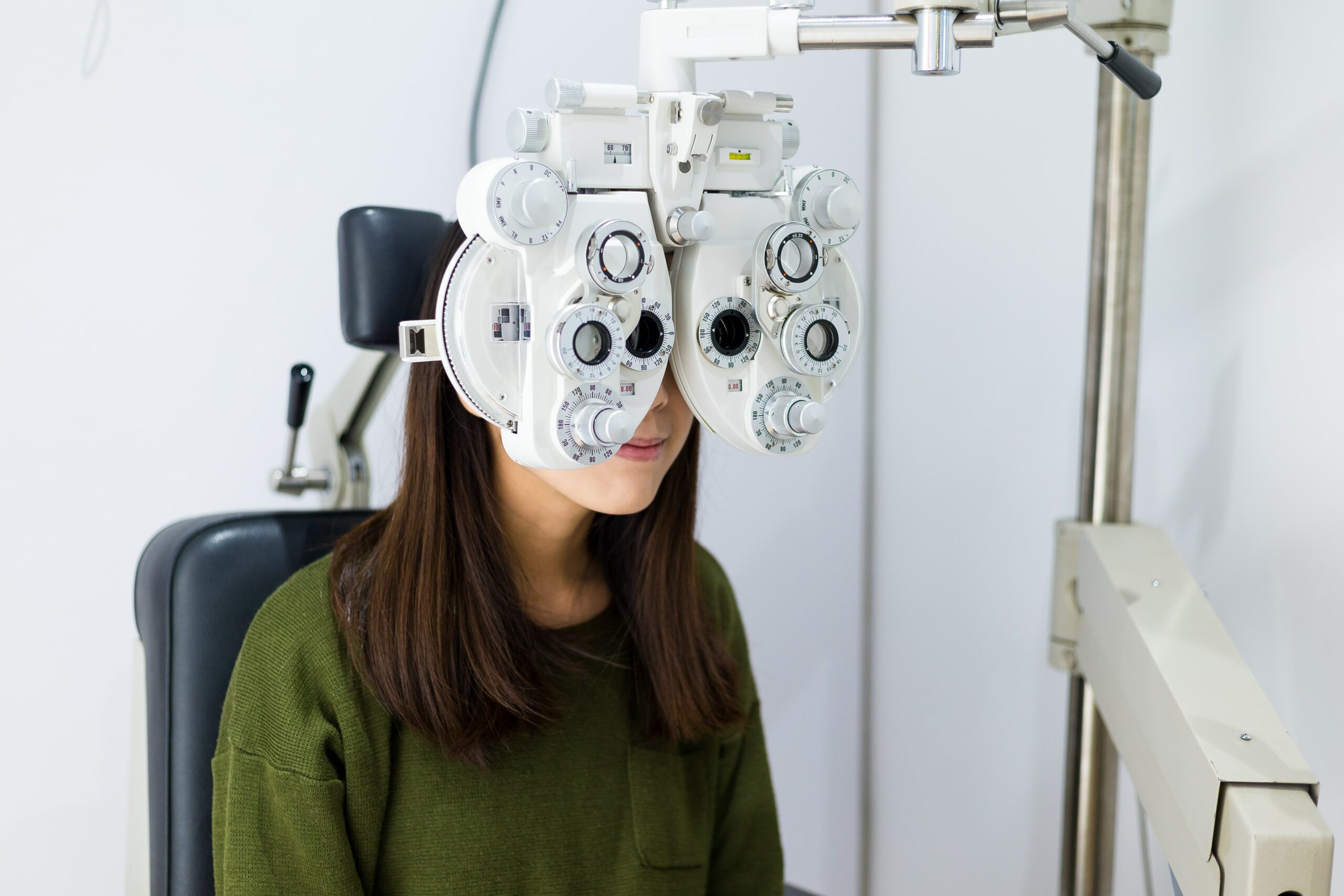 women taking an eye exam
